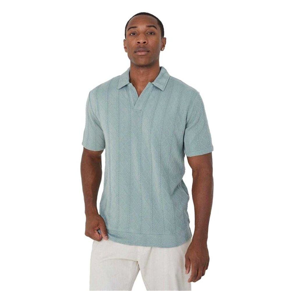Brave Soul Mens Jacquard Diamond Stitch Polo Shirt / Mint Green